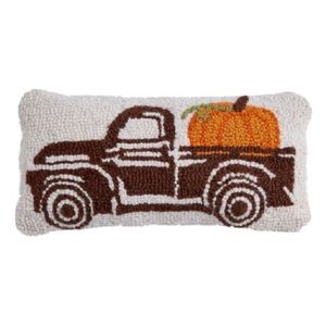 NWOT Mud Pie Truck Hooked Fall Throw Pillow - Truck With Pumpkin